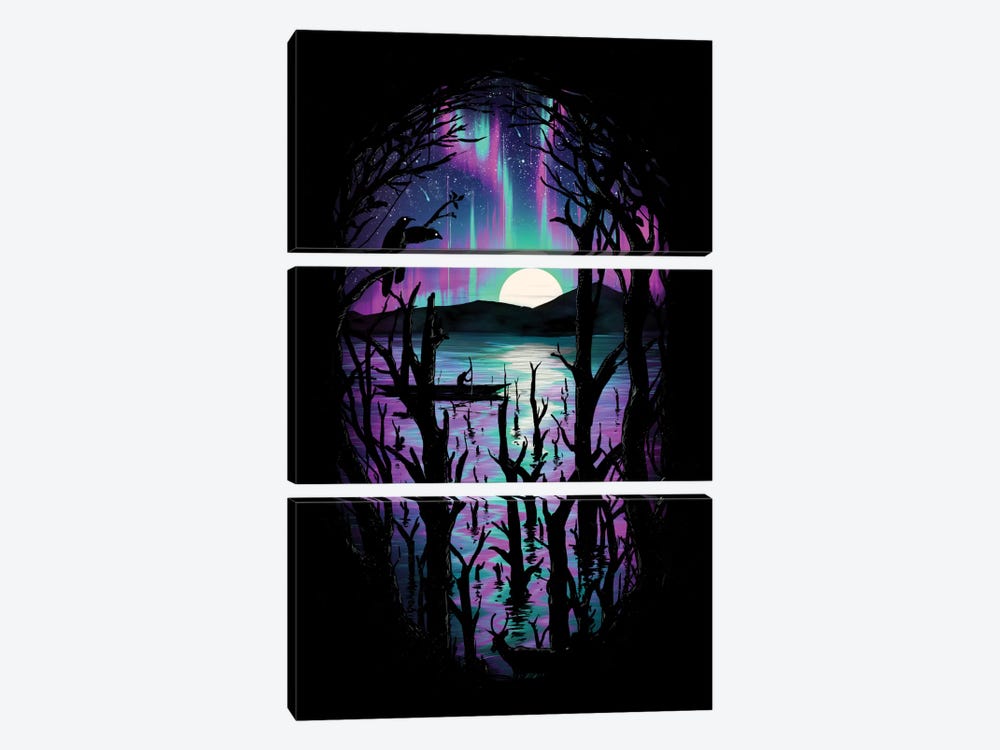 Night With Aurora by Nicebleed 3-piece Canvas Wall Art