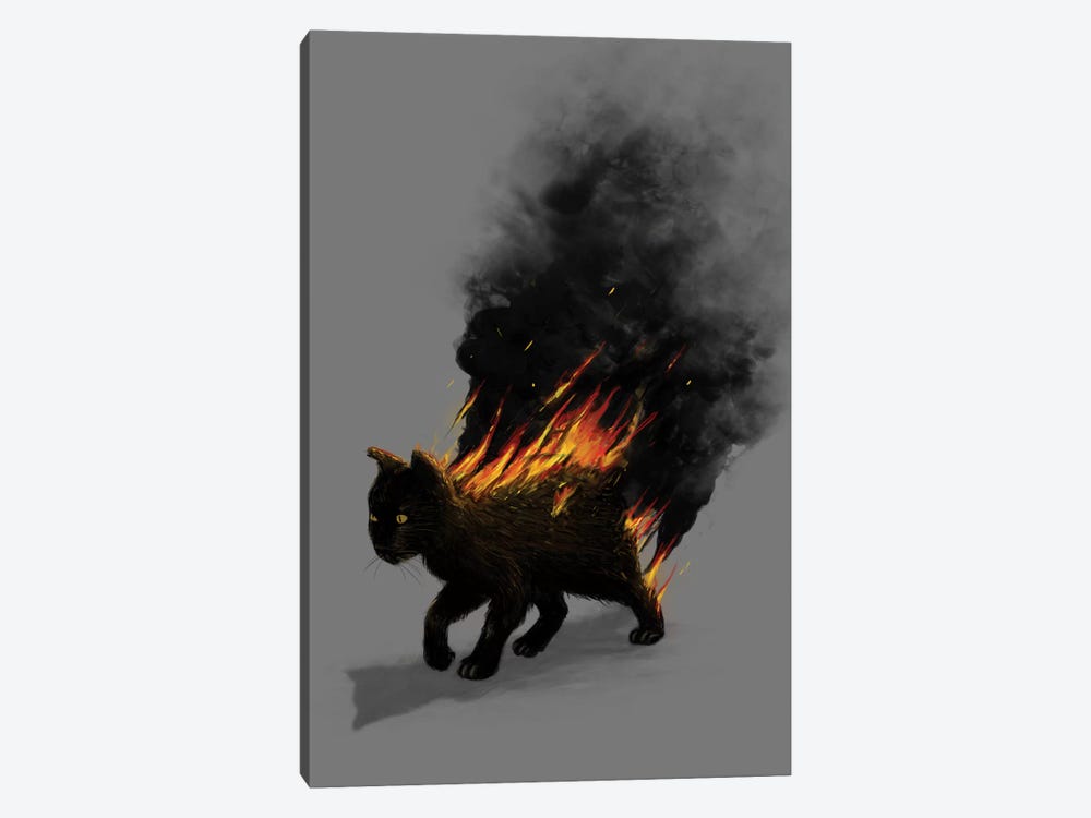 Picture Poster Fire Animal Framed Print Grey Wolf Coming from the Flames 