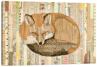 Red Fox Collage III Canvas Art Print - Musical Notes Art