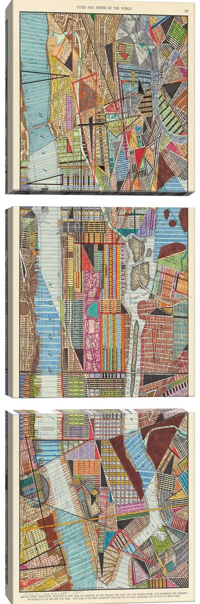 Modern Map of New York III Canvas Art Print - 3-Piece Map Art