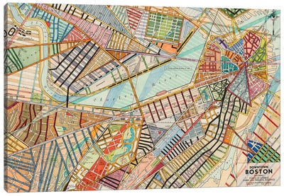 Modern Map Of Boston Canvas Art Print - Mid-Century Modern Décor