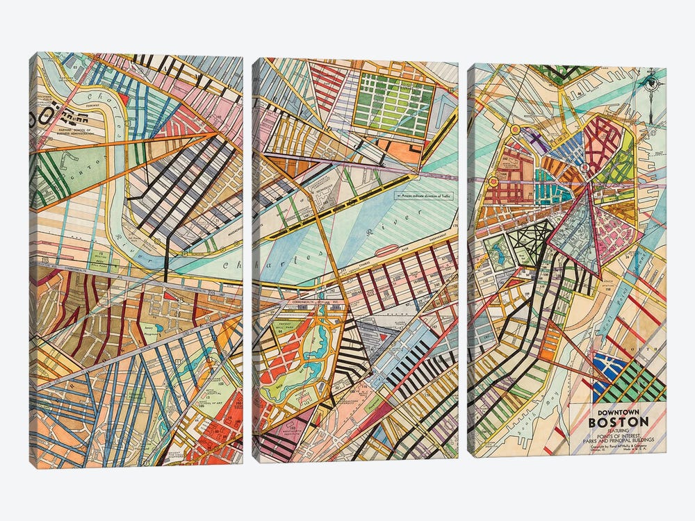 Modern Map Of Boston by Nikki Galapon 3-piece Canvas Wall Art