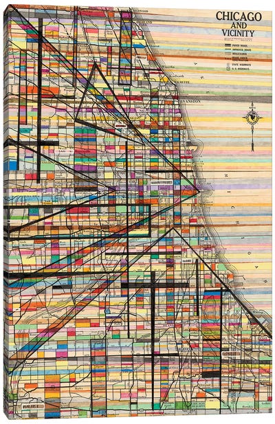 Modern Map Of Chicago Canvas Art Print - Mid-Century Modern Décor