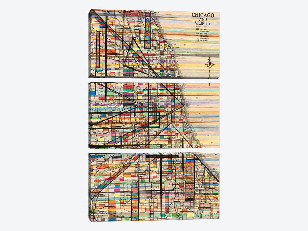 Modern Map Of Chicago by Nikki Galapon 3-piece Art Print