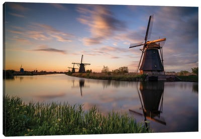 Kinderdijk Five, South Holland Canvas Art Print - Watermill & Windmill Art