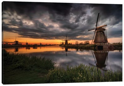 Kinderdijk One, South Holland Canvas Art Print - Watermill & Windmill Art