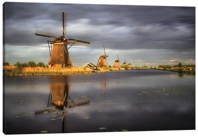 Kinderdijk Seven, South Holland Canvas Art Print - Watermill & Windmill Art