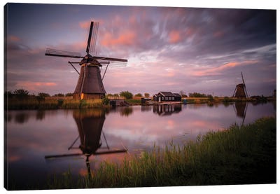 Kinderdijk Three, South Holland Canvas Art Print - Watermill & Windmill Art