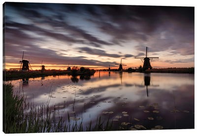 Kinderdijk Two, South Holland Canvas Art Print - Watermill & Windmill Art