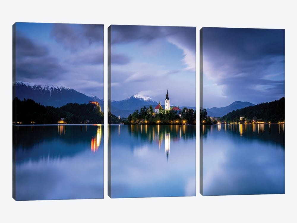 Lake Bled Blue, Bled, Slovenia by Jim Nilsen 3-piece Canvas Print