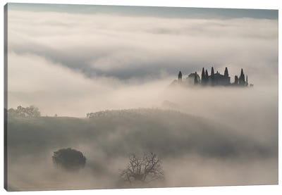 Out Of The Mist, Tuscany, Italy Canvas Art Print - Jim Nilsen