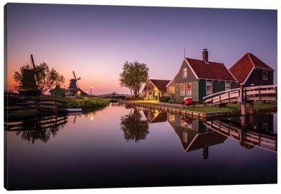 Sundown At Zaanse Schans, The Netherlands Canvas Art Print - Jim Nilsen