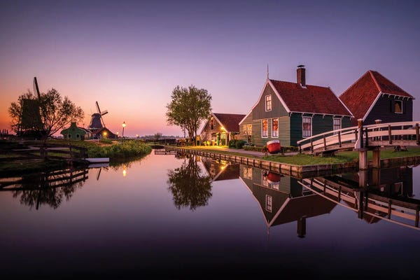 Jim Nilsen: Sundown At Zaanse Schans, The Netherlands by Jim Nilsen
