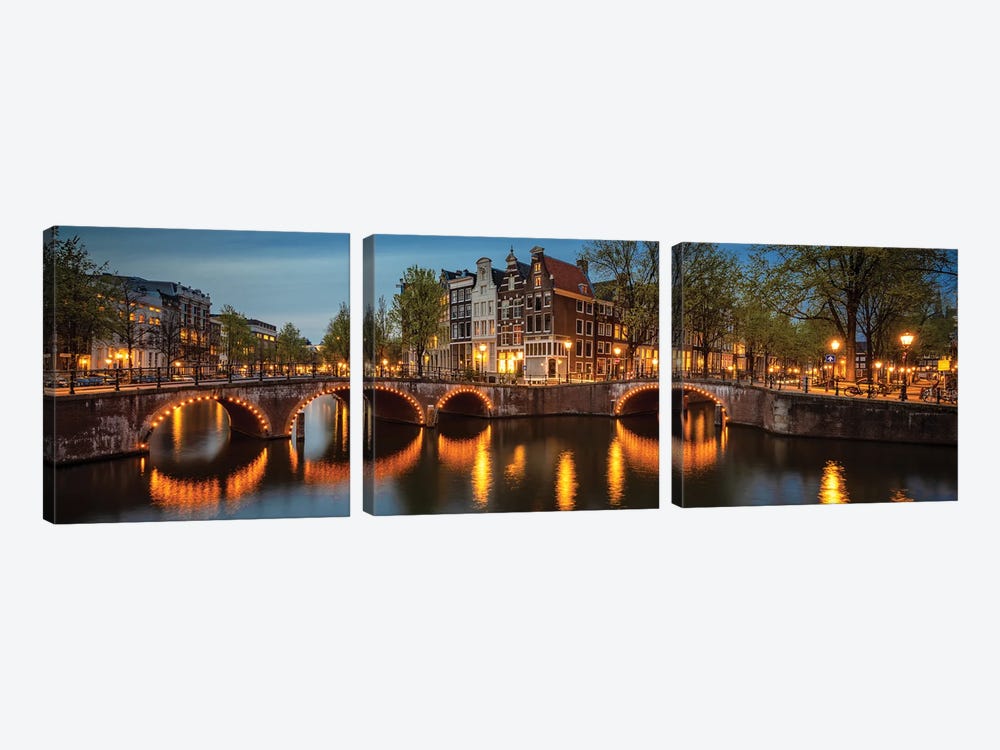 The Illuminated Bridge, Amsterdam, The Netherlands by Jim Nilsen 3-piece Canvas Art