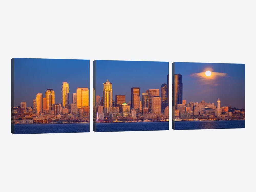Moon Over Seattle, Seattle, Washington by Jim Nilsen 3-piece Canvas Art
