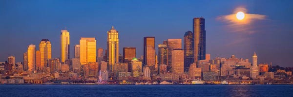Jim Nilsen: Moon Over Seattle, Seattle, Washington by Jim Nilsen