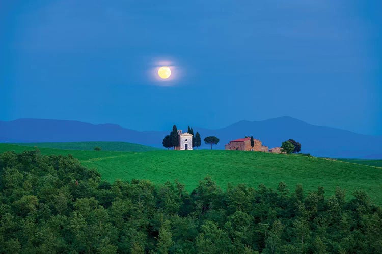 Moon Over Vitaleta, Tuscany, Italy