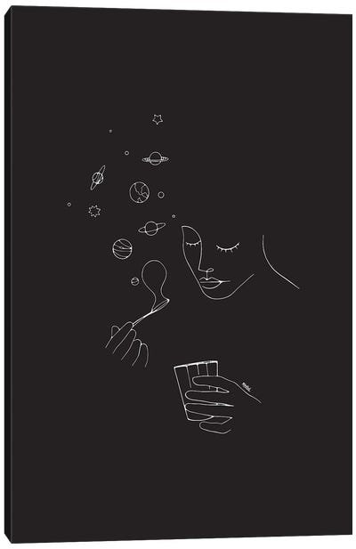 Playing With Bubbles Canvas Art Print - Black & White Minimalist Décor