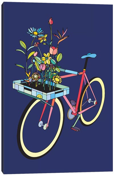 Bike And Flowers Canvas Art Print - Funky Art Finds
