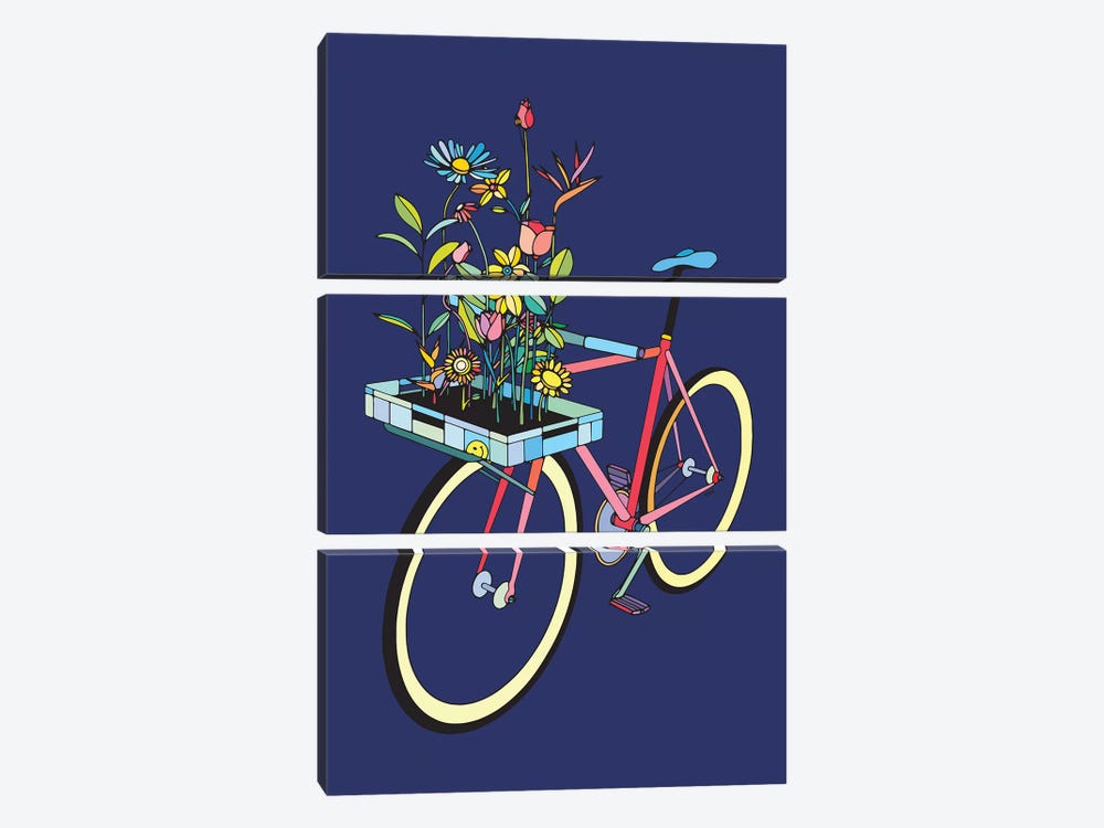 Bike And Flowers by Ninhol 3-piece Canvas Print