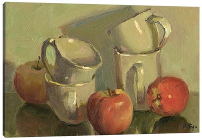 Apples And Cups Canvas Art Print - Coffee Shop & Cafe