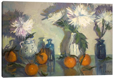 Mums And Mandarines Canvas Art Print - Chrysanthemum Art
