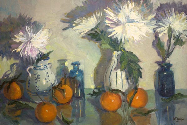 Chrysanthemums: Mums And Mandarines by Nithya Swaminathan