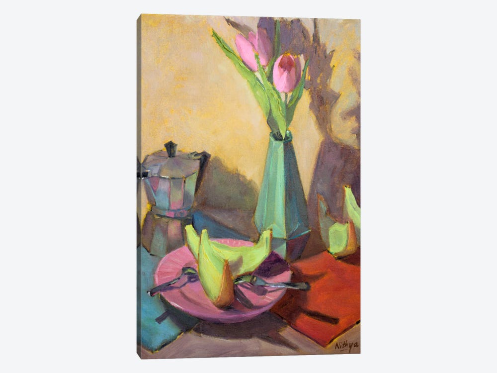 Melon Slices And Tulips by Nithya Swaminathan 1-piece Canvas Art Print