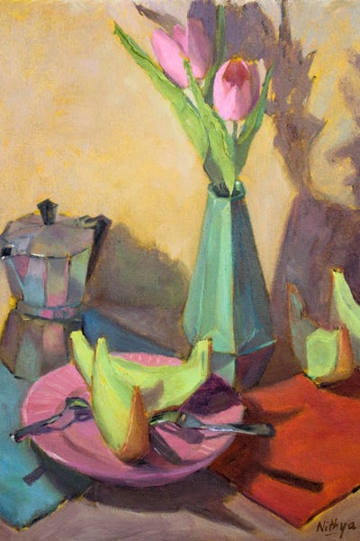 Ombres et Lumières: Melon Slices And Tulips by Nithya Swaminathan