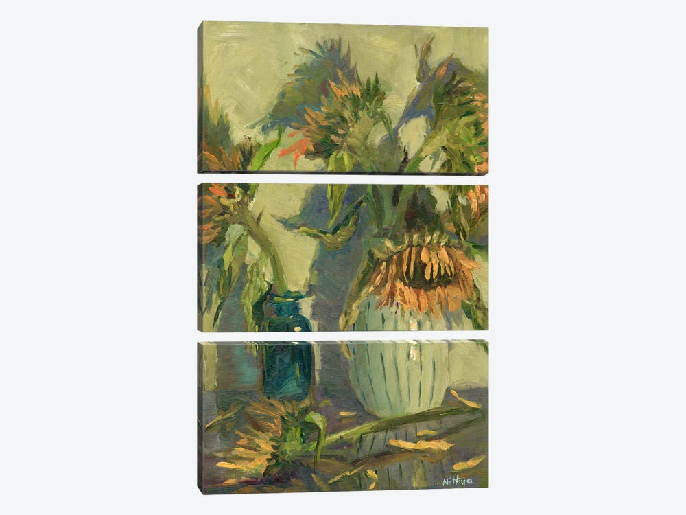 A Splash Of Yellow - Sunflower Series by Nithya Swaminathan 3-piece Canvas Art