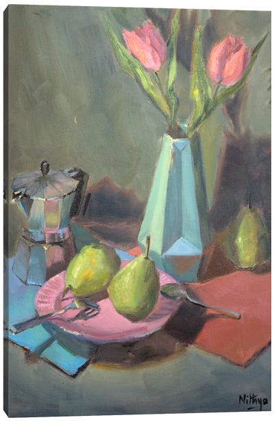 Pears And Tulips Canvas Art Print - Nithya Swaminathan
