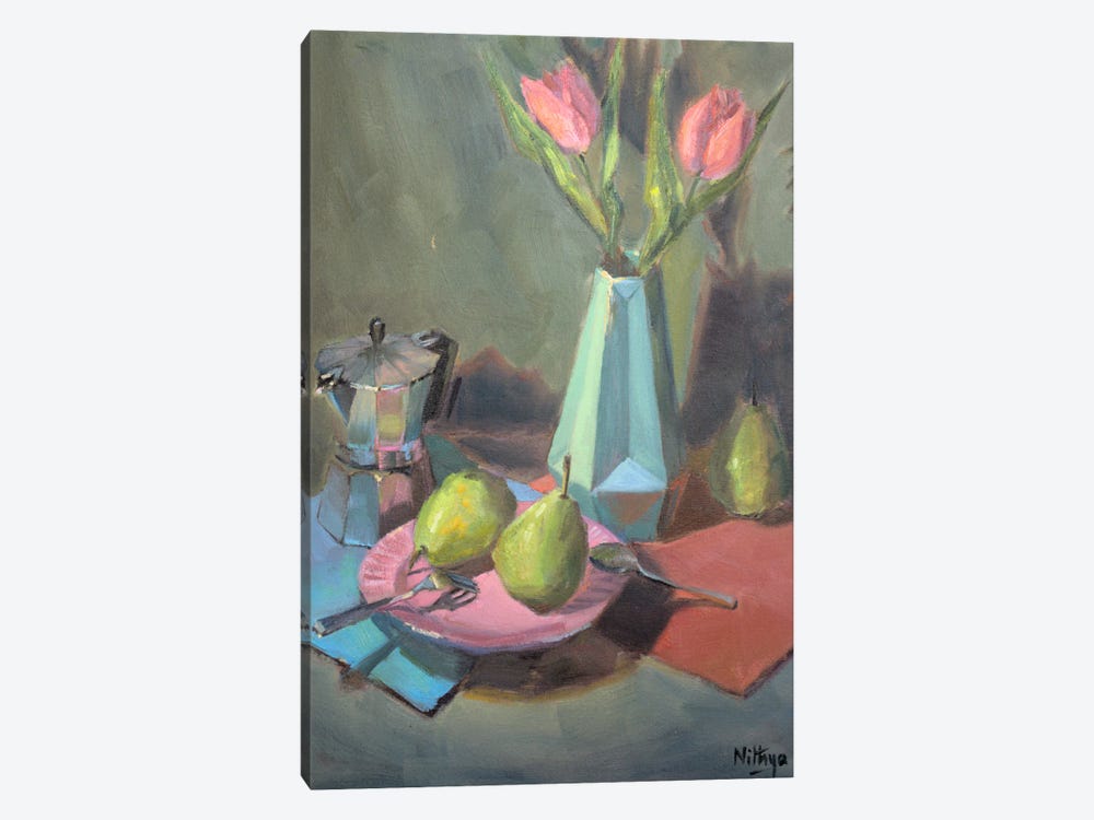 Pears And Tulips by Nithya Swaminathan 1-piece Canvas Art Print