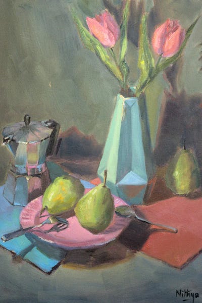 Artists Like Monet: Pears And Tulips by Nithya Swaminathan