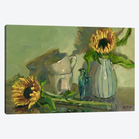 A Splash Of Yellow - Sunflowers And Cups Canvas Print #NIY3} by Nithya Swaminathan Canvas Art Print