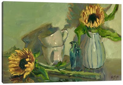 A Splash Of Yellow - Sunflowers And Cups Canvas Art Print - An Ode to Objects
