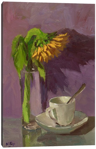 A Sunflower And A Cup Canvas Art Print - Nithya Swaminathan