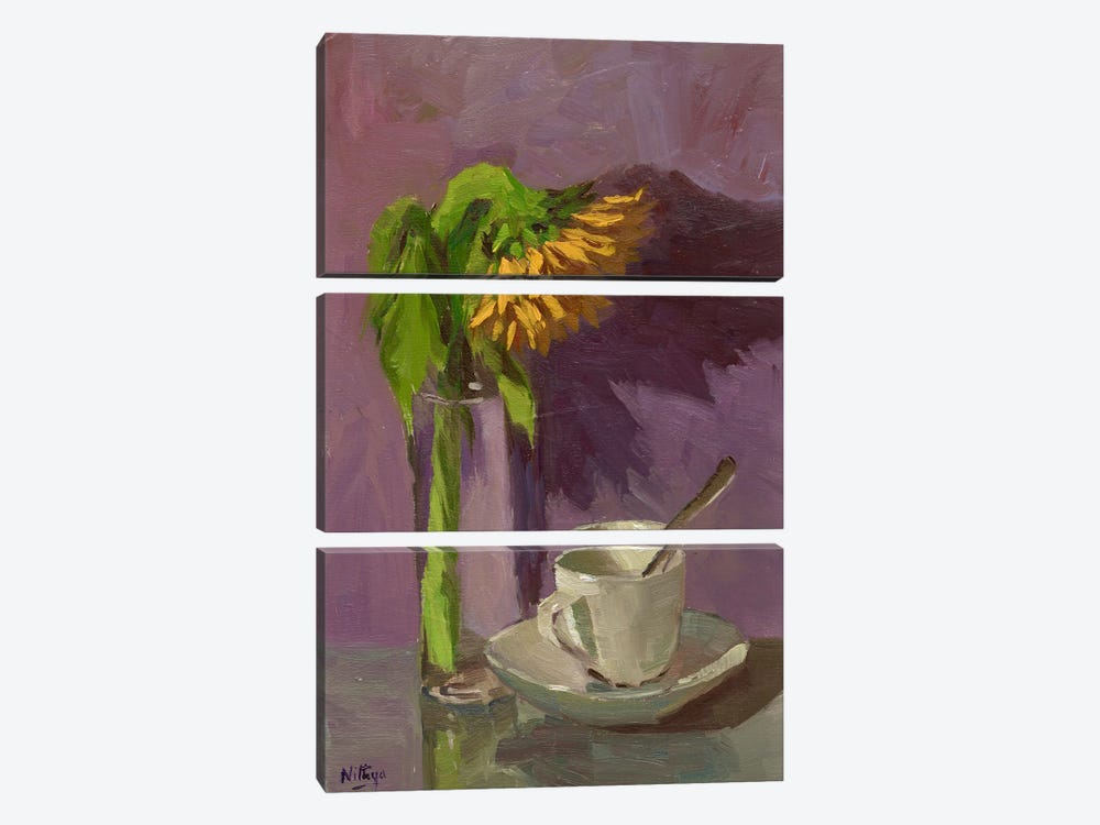 A Sunflower And A Cup by Nithya Swaminathan 3-piece Art Print