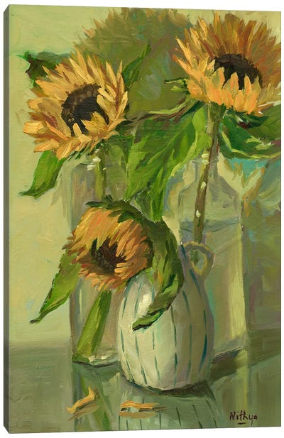 Three Sunflowers Canvas Art Print - Nithya Swaminathan
