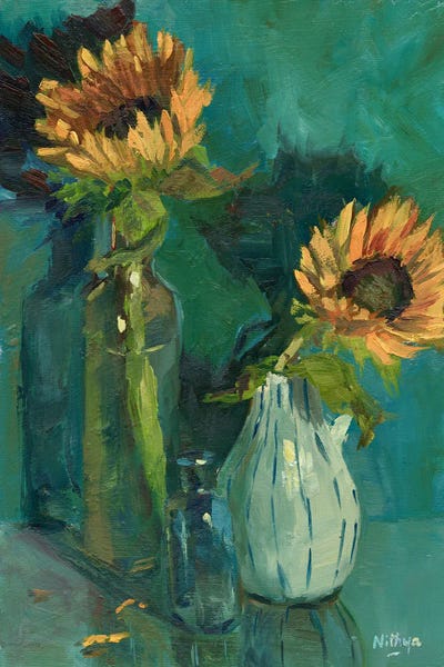 Fine Art Print: Sunflowers On Blue by Nithya Swaminathan