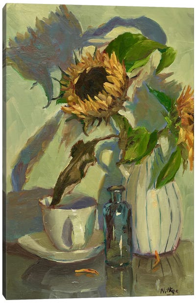 Shadows Of A Sunflower Canvas Art Print - Van Gogh's Sunflowers Collection