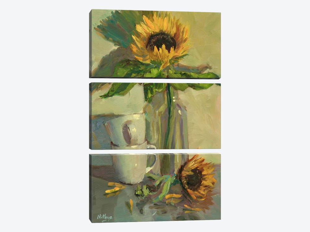 Sunflower In A Bottle by Nithya Swaminathan 3-piece Canvas Art Print