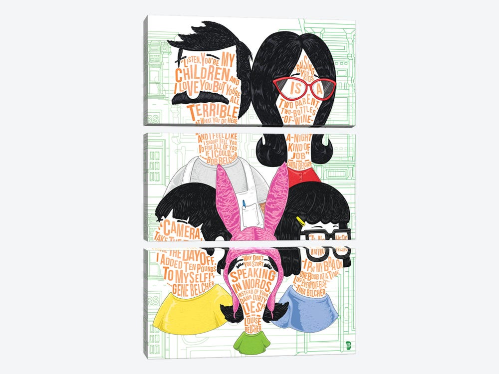 The Whole Family by Nate Jones Design 3-piece Canvas Art Print