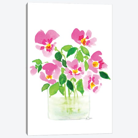 Pink Flowers In Glass Vase Canvas Print #NJP10} by Natasha Joseph Art Print
