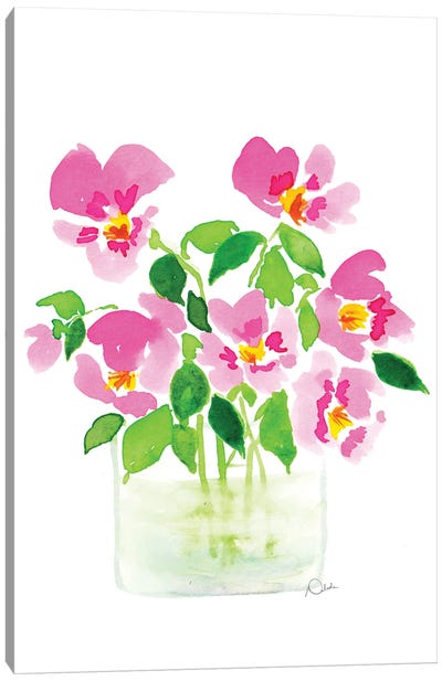 Pink Flowers In Glass Vase Canvas Art Print - Natasha Joseph