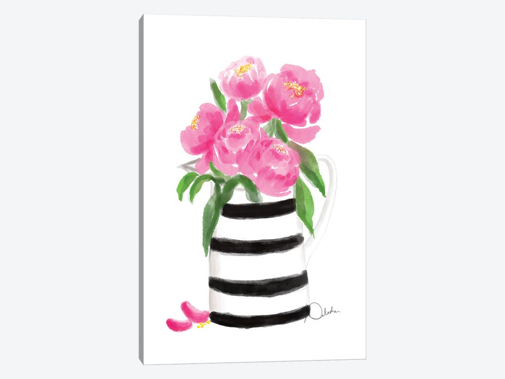 Peonies In A Striped Vase by Natasha Joseph 1-piece Art Print