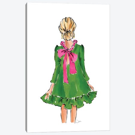 Green Dress Girl Canvas Print #NJP35} by Natasha Joseph Canvas Artwork