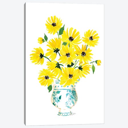 Sunflowers In Chinoiserie Vase Canvas Print #NJP3} by Natasha Joseph Canvas Art Print