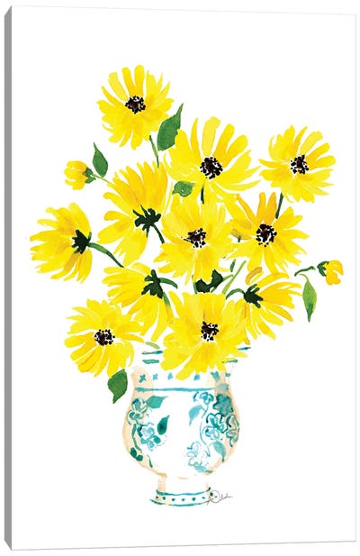 Sunflowers In Chinoiserie Vase Canvas Art Print - Chinoiserie Art