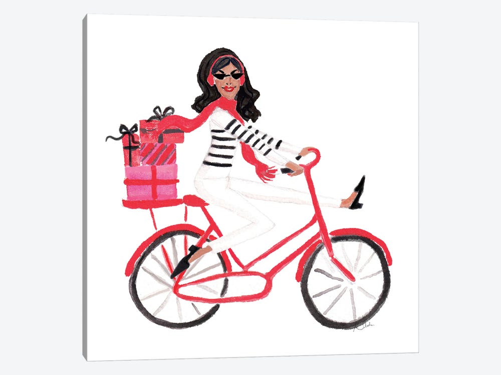 Red Bicycle Girl (African American) by Natasha Joseph 1-piece Canvas Wall Art