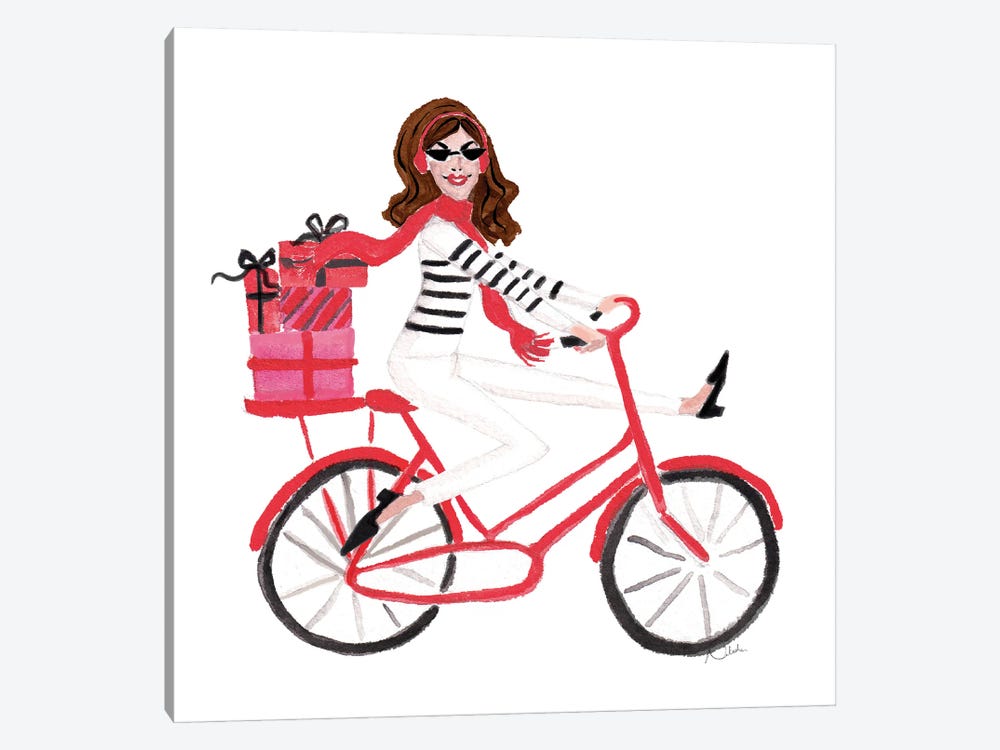 Red Bicycle Girl (Brunette) by Natasha Joseph 1-piece Canvas Art Print